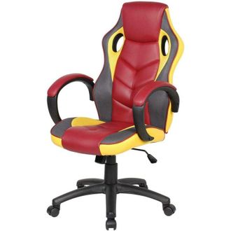 Dmora Silla Gaming Darlanc, Sill&oacute;n Gaming Adulto, Silla De Escritorio, 66x61h104/114 Cm, Rojo And Amarillo - Dmora