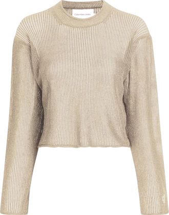 Calvin Klein Metallic Beige Dames Sweater - Dames - Ronde hals truien - Beige - M - Polyester - Truien & Vesten