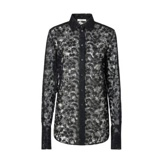 Fendi Overhemden, Dames, Zwart, XS, Katoen, Peonia kanten blouse