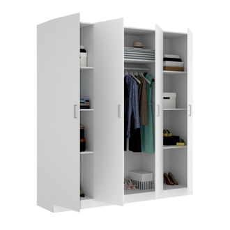 Dmora Armario Danna, Perchero Para Dormitorio, Armario Con 4 Puertas Batientes, 200x52h215 Cm, Blanco - Dmora