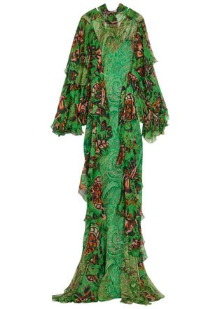 Etro Printed Ruffled Silk-chiffon Maxi Dress - Green - 42 (UK10 / S)