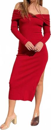 Crescent Angie Off Shoulder Midi Dress In Ruby