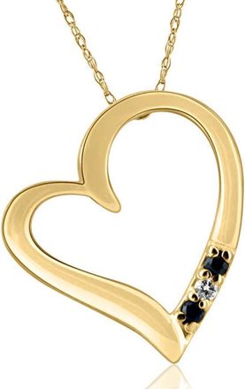 Pompeii3 Diamond & Blue Sapphire Heart Pendant 3-Stone Yellow Gold with 18 Chain