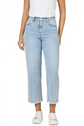 Dear John Denim Holly High Ride Fray Hem Straight Leg Cropped Jean In Sunsets Blue