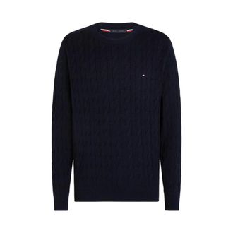 Tommy Hilfiger Round-neck Knitwear, male, Blue, Size: 2XL Intertwined Knit Crew Neck Sweater