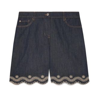 Fiorella Rubino Bermuda Jeans met Sangallo Borduurwerk - Dames - Denim shorts - Blauw - 2XL - Katoen - Korte Broeken