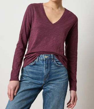 Lilla P Long Sleeve V-Neck Top In Merlot