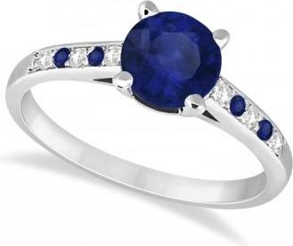 Allurez Cathedral Blue Sapphire & Diamond Engagement Ring 18k White Gold (1.20ct)