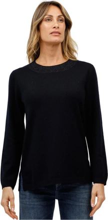 Gran Sasso Lurex boothals top met zijdelingse splitten - Dames - Ronde hals truien - Blauw - M - Truien & Vesten