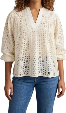 Bishop + Young Stevie Eyelet Pullover Blouse In Beige