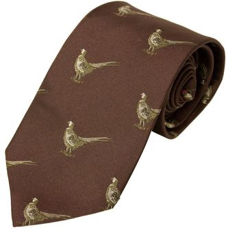 Bisley Pheasants Burgandy 100% Silk Tie - Shooting and hunting - Handmade