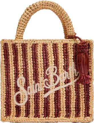 MC2 Saint Barth Woven Raffia Mini Tote Bag with Emblem and Tassel