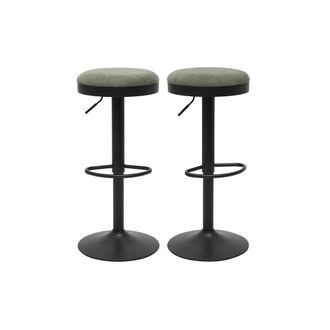 Miliboo Taburetes De Bar Ajustables En Tejido Chenilla Verde Caqui Y Metal (lote De 2) Thor