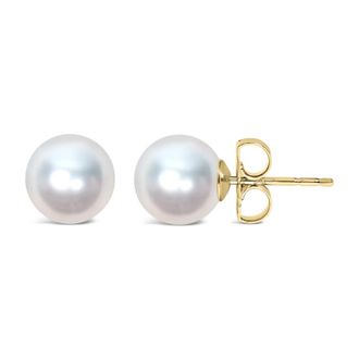 House of Brilliance 14K Yellow Gold 7-7.5MM Akoya Cultured Pearl Solitaire Stud Earrings