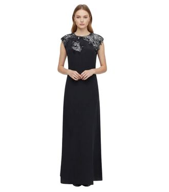 Ferragamo Black Crew Neck Full Length Dress