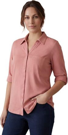 Jessica London Everyday Roll Tab Shirt in Desert Rose at Nordstrom, Size Medium