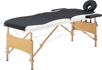 vidaXL Vidaxl Camilla De Masaje Plegable 2 Zonas Madera Negro Y Blanco