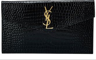 Saint Laurent Uptown Croc-Embossed Leather Pouch