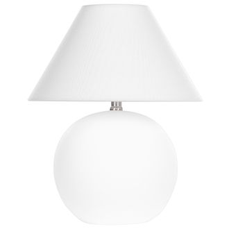 Beliani Beliani - L&aacute;mpara Cer&aacute;mica Base Terracota Mesita De Noche De Luz Con Pantalla De Tela De Lino Forma De Tambor Blanco Crema Limia
