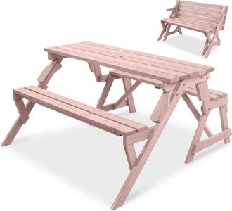Best Choice Products 2-in-1 Outdoor Interchangeable Wooden Picnic Table/Garden Bench for w/ Umbrella Hole