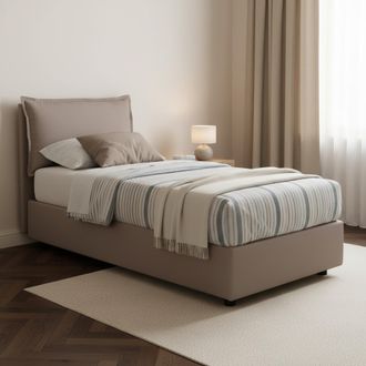 Dmora Talamo Italia - Cama Individual Carla, Cama Contenedor Con Revestimiento De Tela, 100% Made In Italy, Apertura Frontal, Adecuado Para Colch&oacute;n Cm 90x20