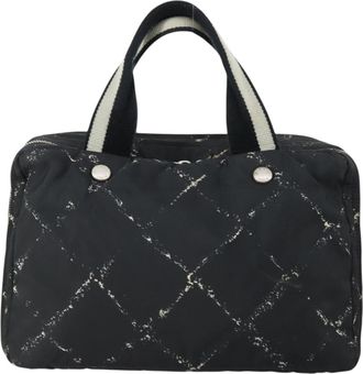 Chanel Travel Line Boston Bag Printed Nylon Black Nylon Handbag (Pre-Owned)