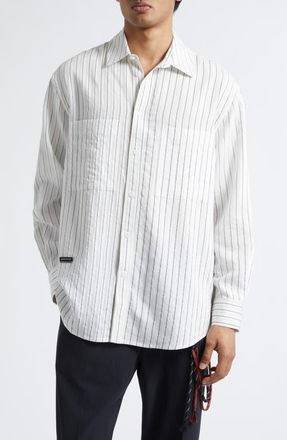Song for the Mute Pleated Boxy Stripe Dobby Button-Up Shirt in White at Nordstrom, Size 36 Us