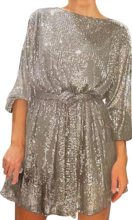 Generic Sequin Dresses for Women UK Long Sleeve Glitter Party Sparkle Loose Fit Shift Mini Short with Belt Plus Size Slim Tunic Swing for Daily Evening Weddin