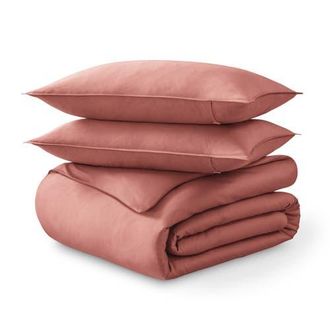 Bare Home 400 Thread Count Organic Cotton Sateen Duvet Cover and Sham Set in Dusty Rose at Nordstrom, Size Queen