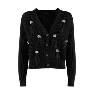 Nenette Cardigan acanalado con plumas y detalles brillantes - Knitwear - Mujer - Azul - XS