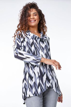 Roman Geometric Cowl Neck Tunic Top