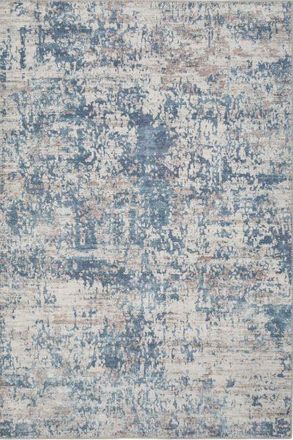 Kukoon Blue Grey Distressed Abstract Non Slip Washable Low Pile Rug in Mid Blue | Size: 280 cm x 370 cm