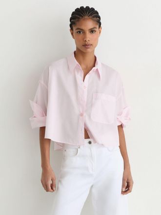 Reiss Pink Cotton Cropped Long-sleeve Shirt, 14