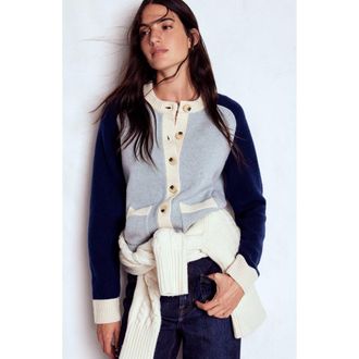 Boden Marion Colorblock Wool Cardigan in Snowbird Blue Navy at Nordstrom Rack, Size Small