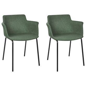 Beliani Beliani - Conjunto De 2 Sillas De Comedor Elegantes Tapicer&iacute;a De Poli&eacute;ster Patas De Metal Negras Muebles De Comedor Verde Belfield