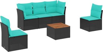 vidaXL Set De Sof&aacute;s De Jard&iacute;n 6 Pzas Con Cojines Rat&aacute;n Sint&eacute;tico Negro Vidaxl