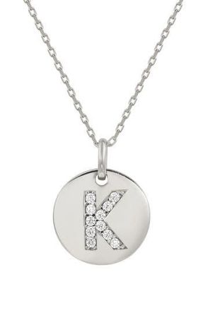 Suzy Levian Cubic Zirconia Initial Disc Pendant Necklace in White - K at Nordstrom Rack, Size 18