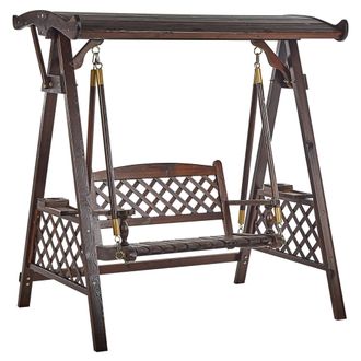 Beliani Columpio De Jard&iacute;n Tradicional R&uacute;stico De Madera Maciza Oscura Con Dosel Senarica