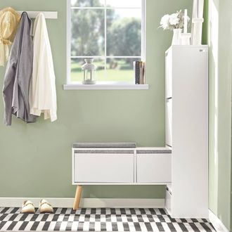 SoBuy Entrance Cabinet with Bench - Removable Cushion & 2 Doors in White