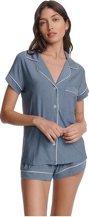 Eberjey Gisele Printed Shortie Pj Set Womens Pajama Sets Duo Stripe Slate Blue/Ivory : LG, Spandex/Viscose