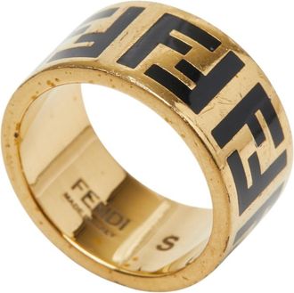 Fendi Gold Black Gold Plating Band Ring (Pre-Owned)