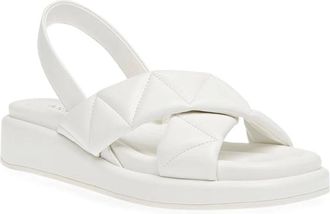 Anne Klein Air Sandals Women White Leather Cross Strap Slingback HTAT904