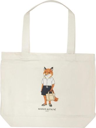 Maison Kitsun&eacute; Dressed Fox Tote - Dames - Shoppers - Beige - ONE Size - Katoen - Tassen