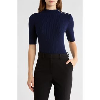 By Design Claudia Mock Neck Short Sleeve Sweater in Peacoat at Nordstrom Rack, Size X-Small