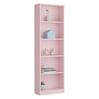 Dmora Dmora - Librer&iacute;a Dmacagg, Librer&iacute;a Alta Con 5 Baldas, Estante De Oficina O Dormitorio, Estante Moderno Con Compartimentos, 52x25h80 Cm, Rosado
