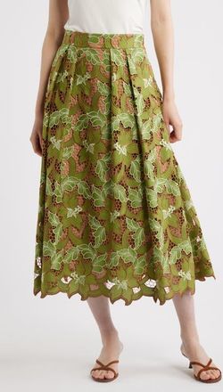 Elie Tahari The Hailey Lace Midi Skirt in Dark Citrus Lace at Nordstrom, Size 14