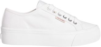Calvin Klein Womens Logo Tag Platform Vulcanised Trainers, White (Bright White), 5