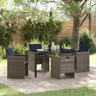 vidaXL Conjunto De Comedor De Jard&iacute;n Con Coj&iacute;n 5 Pcs Gris Polirat&aacute;n Vidaxl
