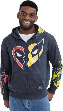 MARVEL Deadpool and Wolverine Fleece Zip Up Hoodie in Grey Deadpool Wolv at Nordstrom, Size Xx-Large