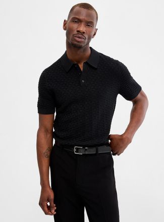 Le 31 Mens Embossed jacquard Polo Shirt